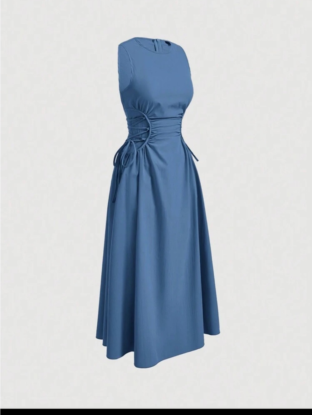 SHEIN MOD Solid Ruched Dress Sleeveless Blue Midi Dress with Side Cinch Detail